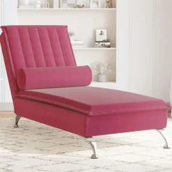 vidaXL Massage chaise longue met bolster fluweel wijnrood
