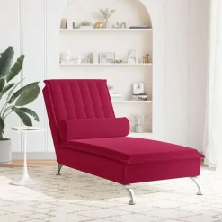vidaXL Massage chaise longue met bolster fluweel wijnrood