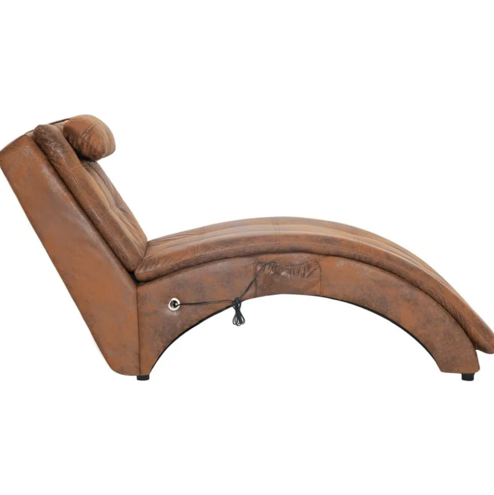 vidaXL Massage chaise longue met kussen kunstsuède bruin