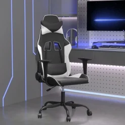vidaXL Massage gamestoel kunstleer zwart en wit