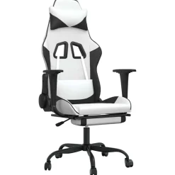vidaXL Massage gamestoel met voetensteun kunstleer zwart en wit