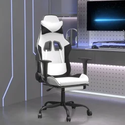 vidaXL Massage gamestoel met voetensteun kunstleer zwart en wit