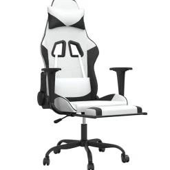 vidaXL Massage gamestoel met voetensteun kunstleer zwart en wit