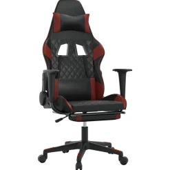 vidaXL Massage gamestoel met voetensteun kunstleer zwart en wijnrood