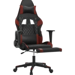vidaXL Massage gamestoel met voetensteun kunstleer zwart en wijnrood