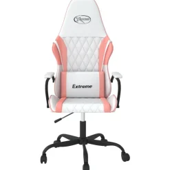 vidaXL Massage gamestoel kunstleer wit en roze