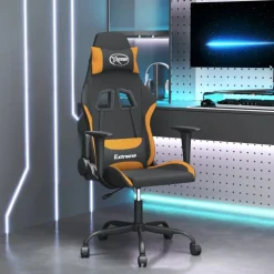 vidaXL Massage gamestoel stof zwart en oranje