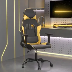 vidaXL Massage gamestoel kunstleer zwart en goudkleurig