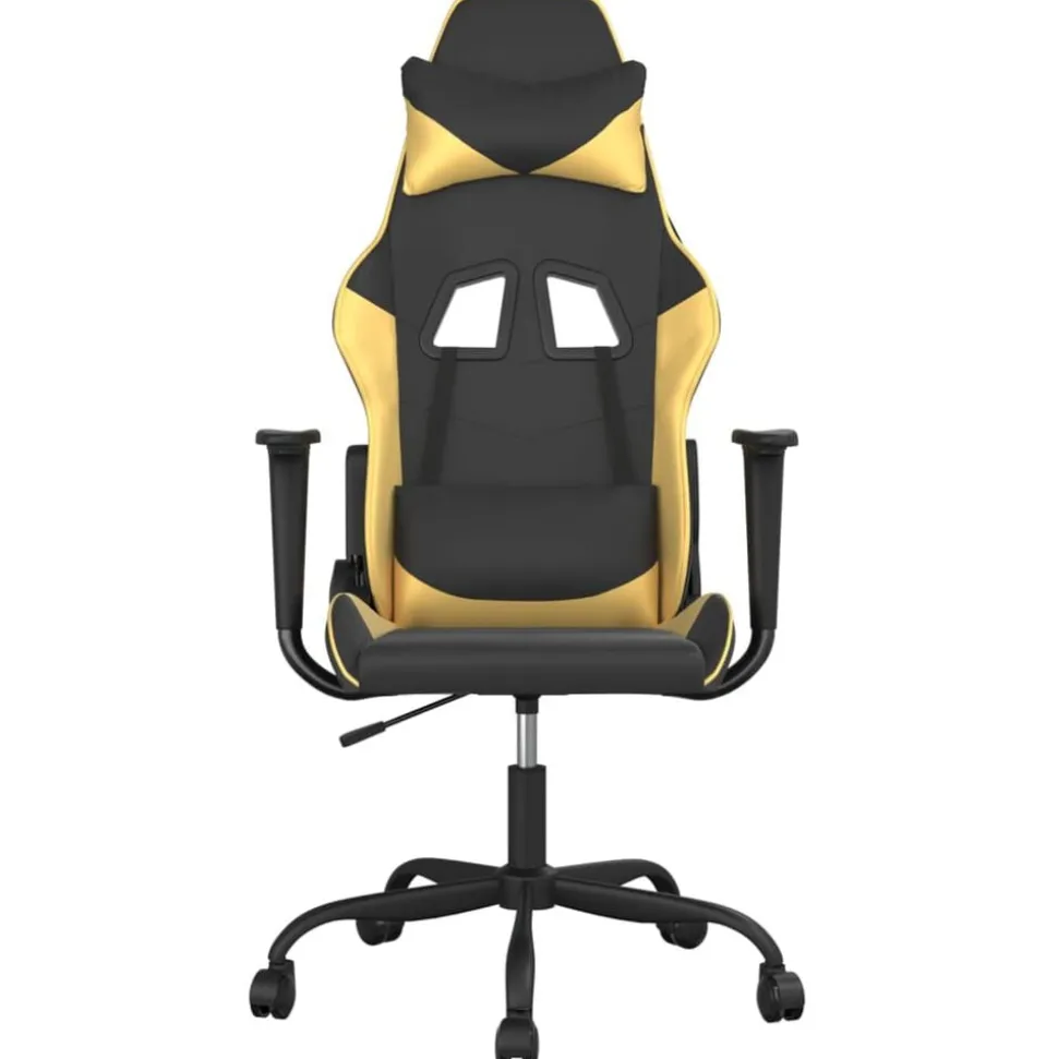 vidaXL Massage gamestoel kunstleer zwart en goudkleurig