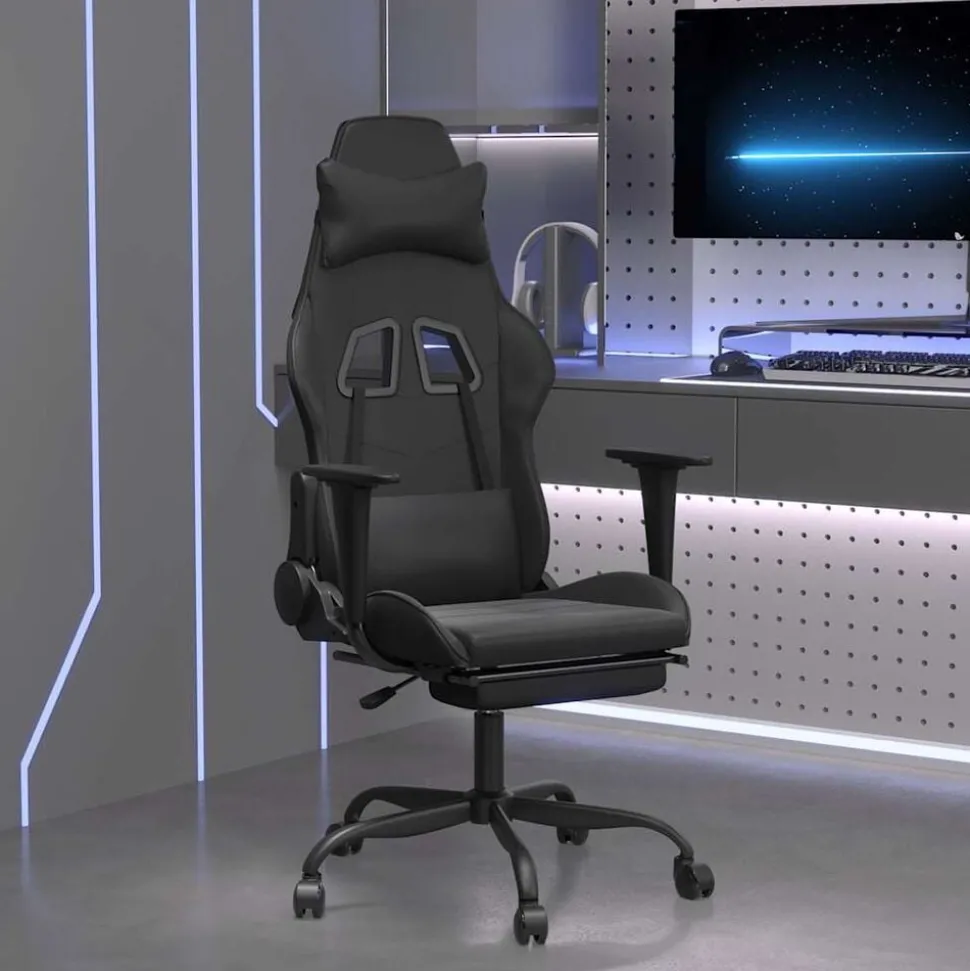 vidaXL Massage gamestoel met voetensteun kunstleer zwart