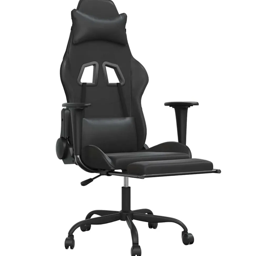 vidaXL Massage gamestoel met voetensteun kunstleer zwart