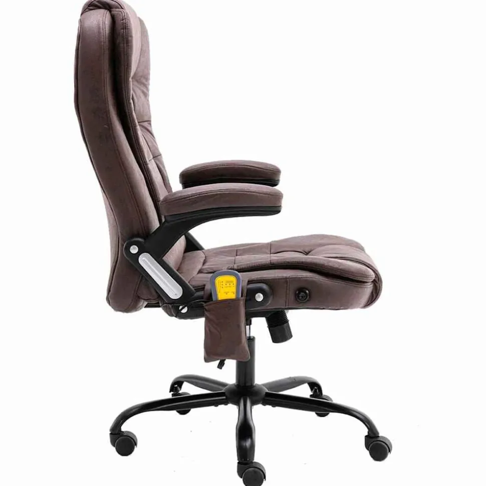 vidaXL Massagekantoorstoel kunstsuède donkerbruin