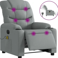 vidaXL Massagestoel elektrisch verstelbaar stof lichtgrijs