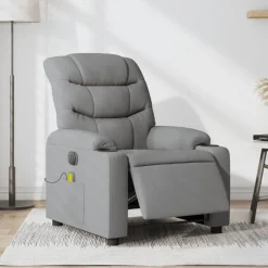 vidaXL Massagestoel elektrisch verstelbaar stof lichtgrijs