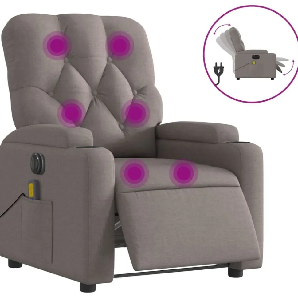 vidaXL Massagestoel elektrisch verstelbaar stof taupe