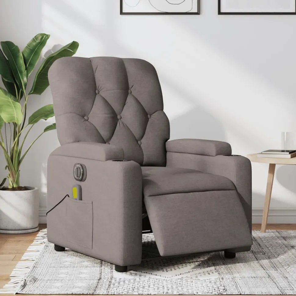 vidaXL Massagestoel elektrisch verstelbaar stof taupe