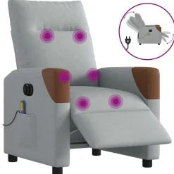 vidaXL Massagestoel elektrisch verstelbaar stof lichtgrijs