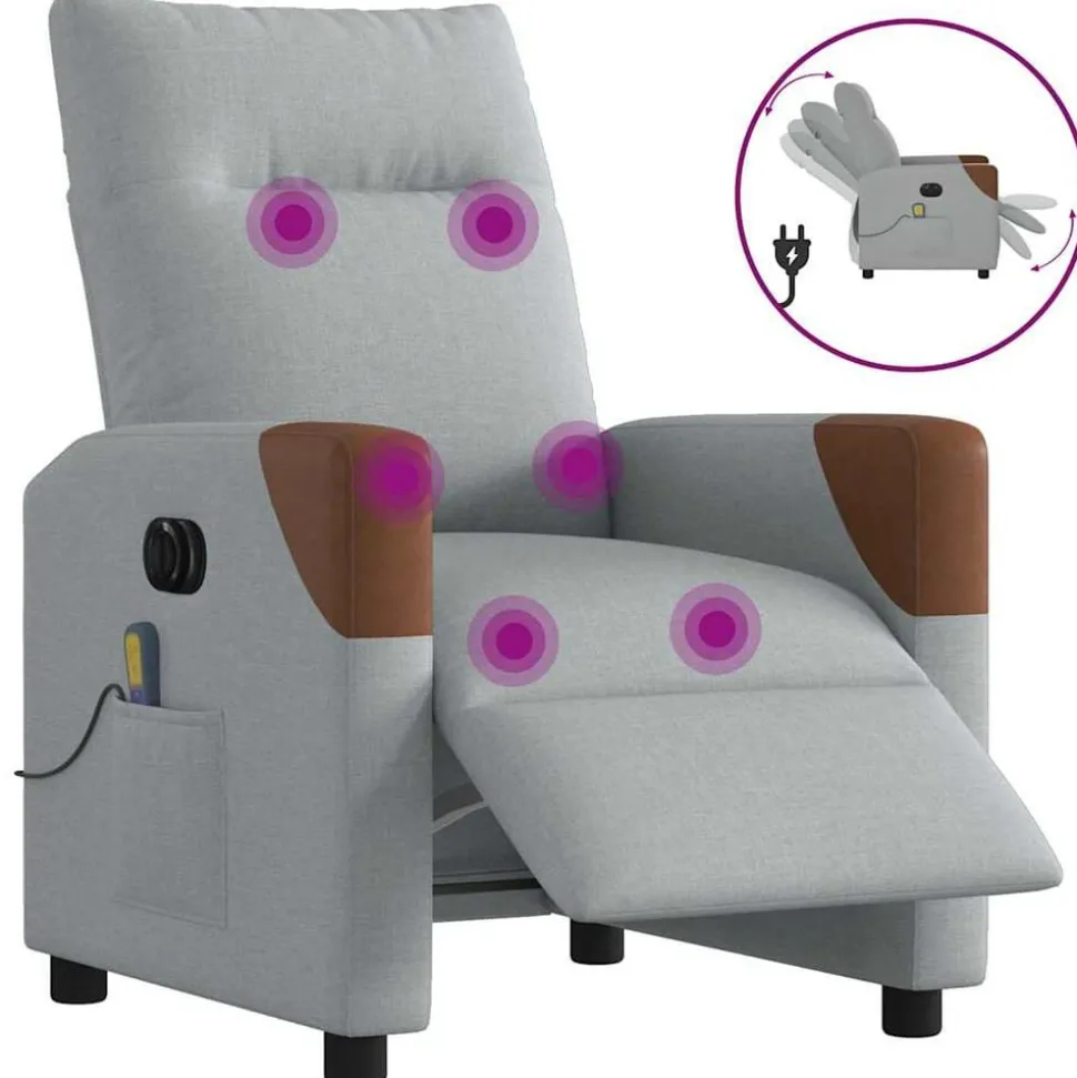 vidaXL Massagestoel elektrisch verstelbaar stof lichtgrijs