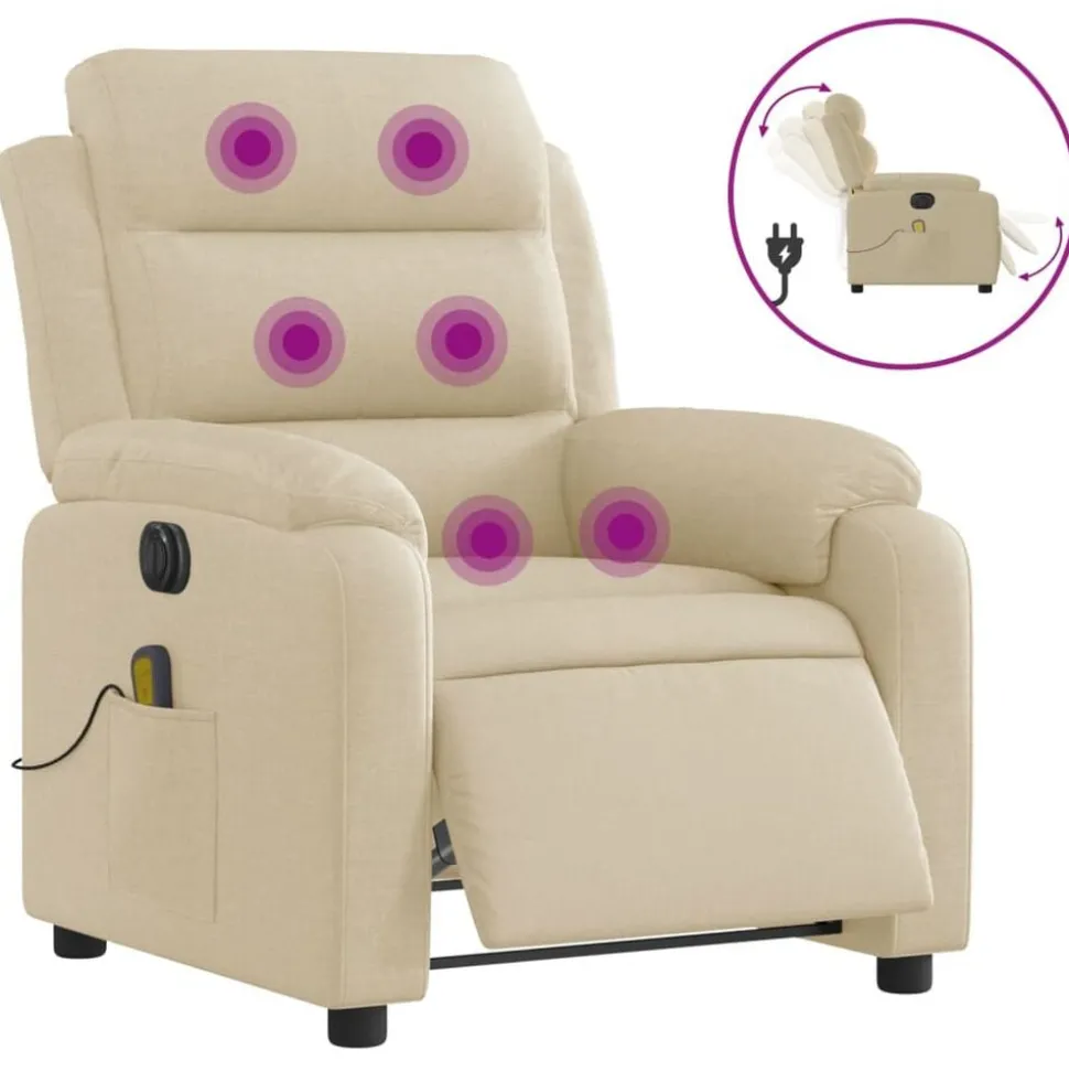 vidaXL Massagestoel elektrisch verstelbaar stof crèmekleurig