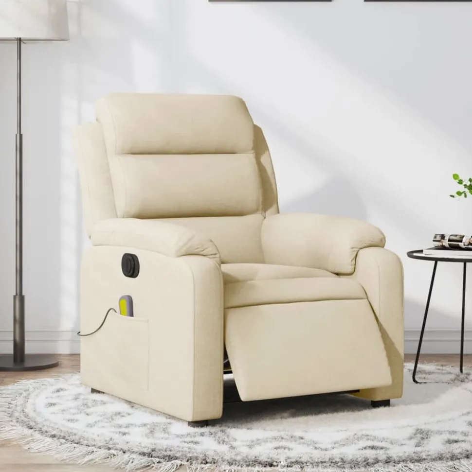 vidaXL Massagestoel elektrisch verstelbaar stof crèmekleurig