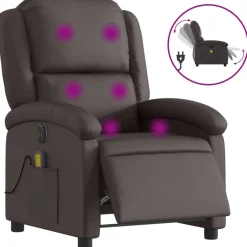 vidaXL Massagestoel elektrisch verstelbaar echt leer donkerbruin