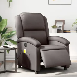 vidaXL Massagestoel elektrisch verstelbaar echt leer donkerbruin