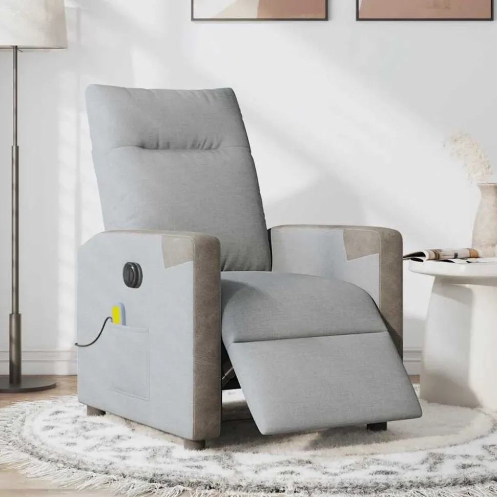 vidaXL Massagestoel elektrisch verstelbaar stof lichtgrijs