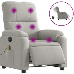 vidaXL Massagestoel elektrisch verstelbaar microvezelstof lichtgrijs
