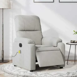 vidaXL Massagestoel elektrisch verstelbaar microvezelstof lichtgrijs