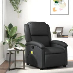 vidaXL Massagestoel van echt leer, zwart