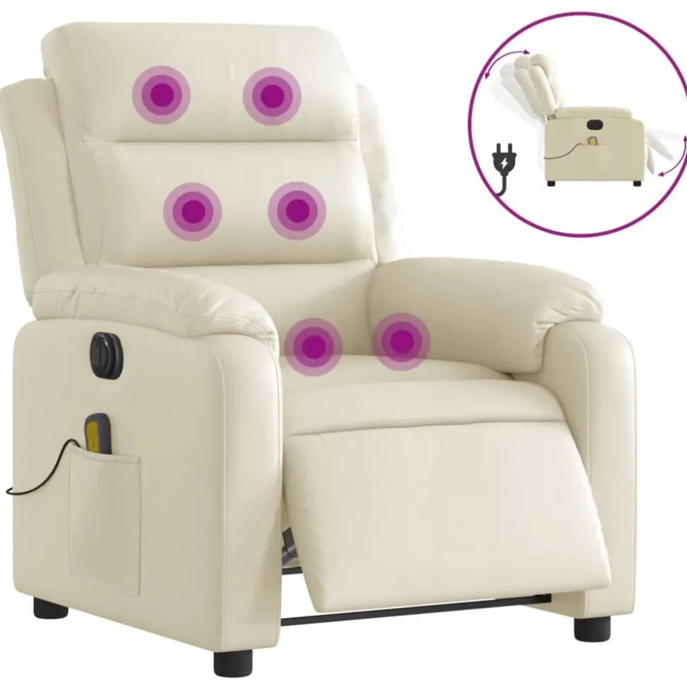 vidaXL Massagestoel verstelbaar elektrisch kunstleer crèmekleurig