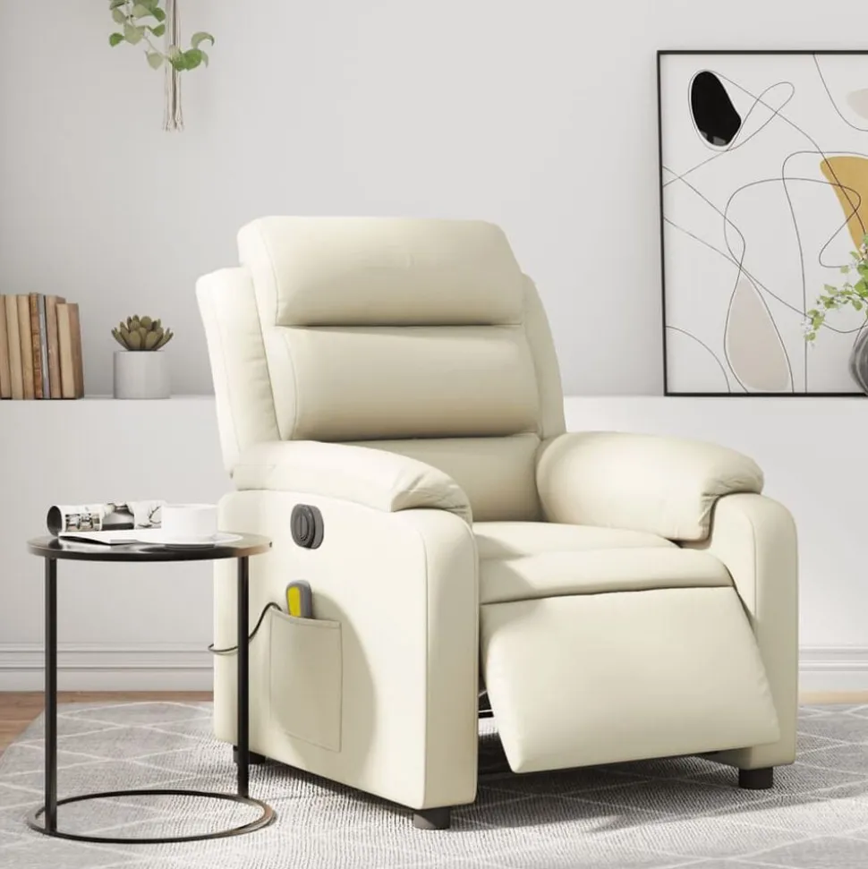 vidaXL Massagestoel verstelbaar elektrisch kunstleer crèmekleurig