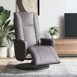 vidaXL Massagestoel verstelbaar met voetensteun kunstleer grijs