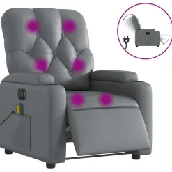 vidaXL Massagestoel verstelbaar elektrisch kunstleer grijs