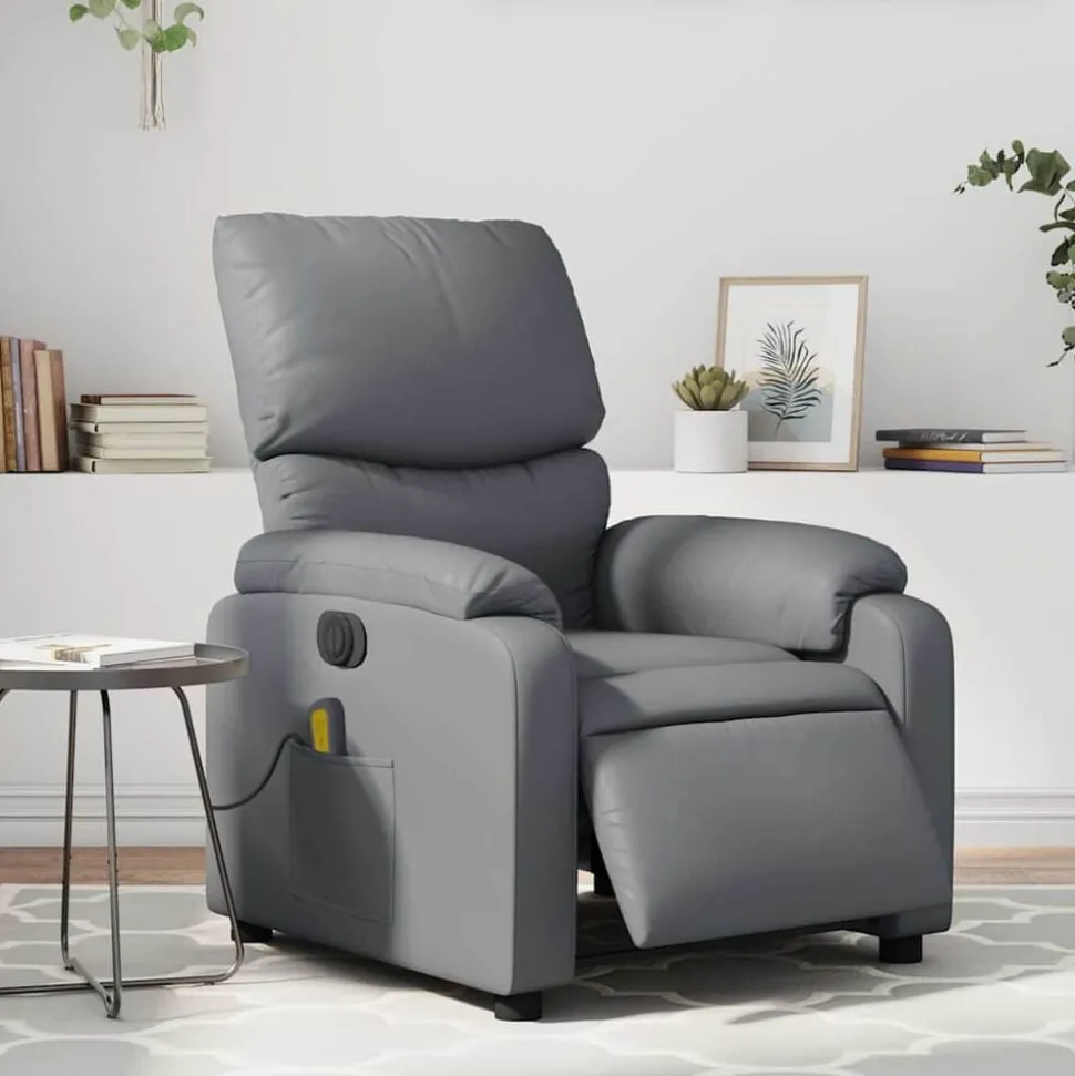 vidaXL Massagestoel verstelbaar elektrisch kunstleer grijs