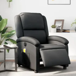 vidaXL Massagestoel verstelbaar elektrisch echt leer zwart