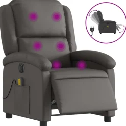 vidaXL Massagestoel verstelbaar elektrisch echt leer grijs