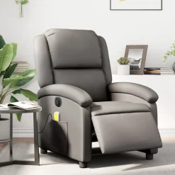 vidaXL Massagestoel verstelbaar elektrisch echt leer grijs