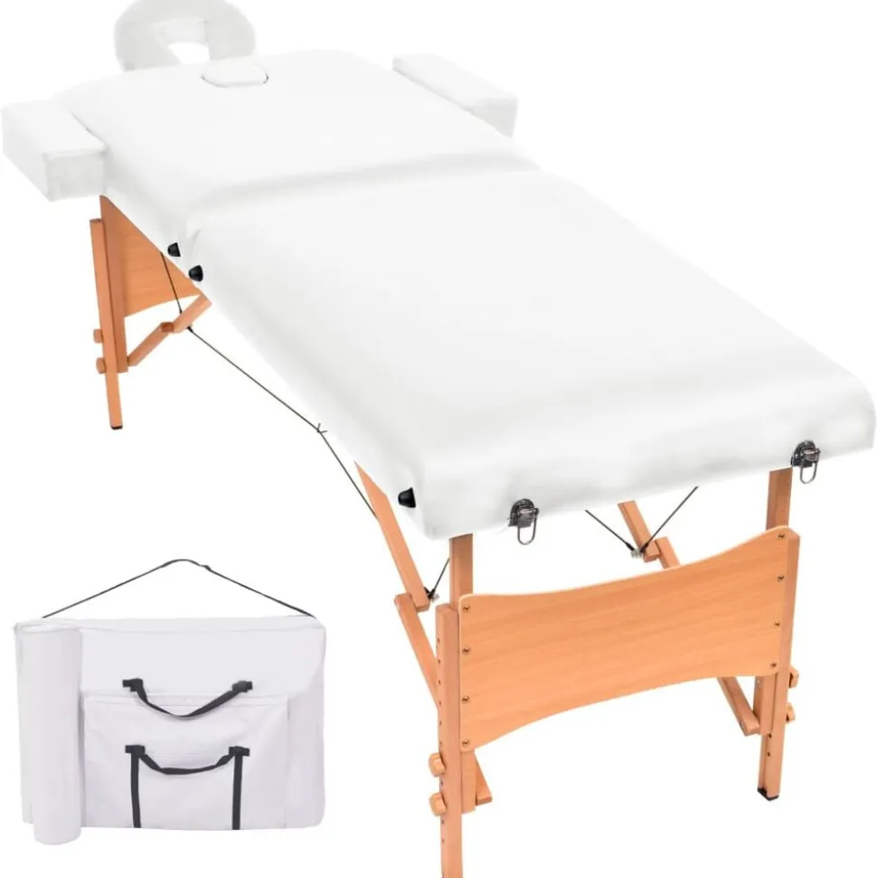 vidaXL Massagetafel 10 cm dik 2 zones inklapbaar wit