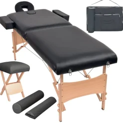 vidaXL Massagetafel- en krukset inklapbaar 2 zones 10 cm dik zwart