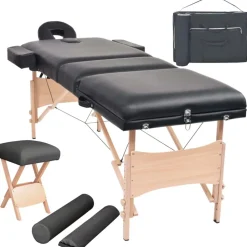 vidaXL Massagetafel- en krukset inklapbaar 3 zones 10 cm dik wit