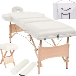 vidaXL Massagetafel- en krukset inklapbaar 3 zones 10 cm dik wit