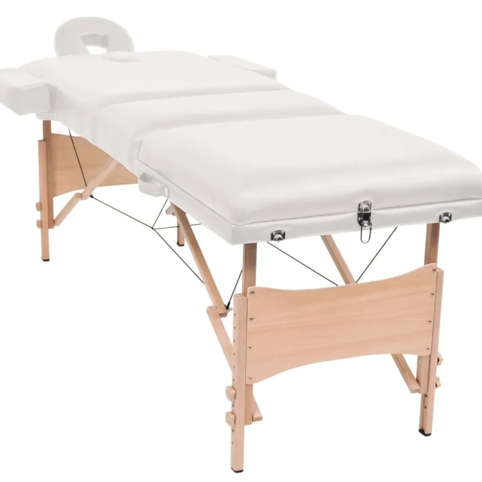 vidaXL Massagetafel- en krukset inklapbaar 3 zones 10 cm dik wit
