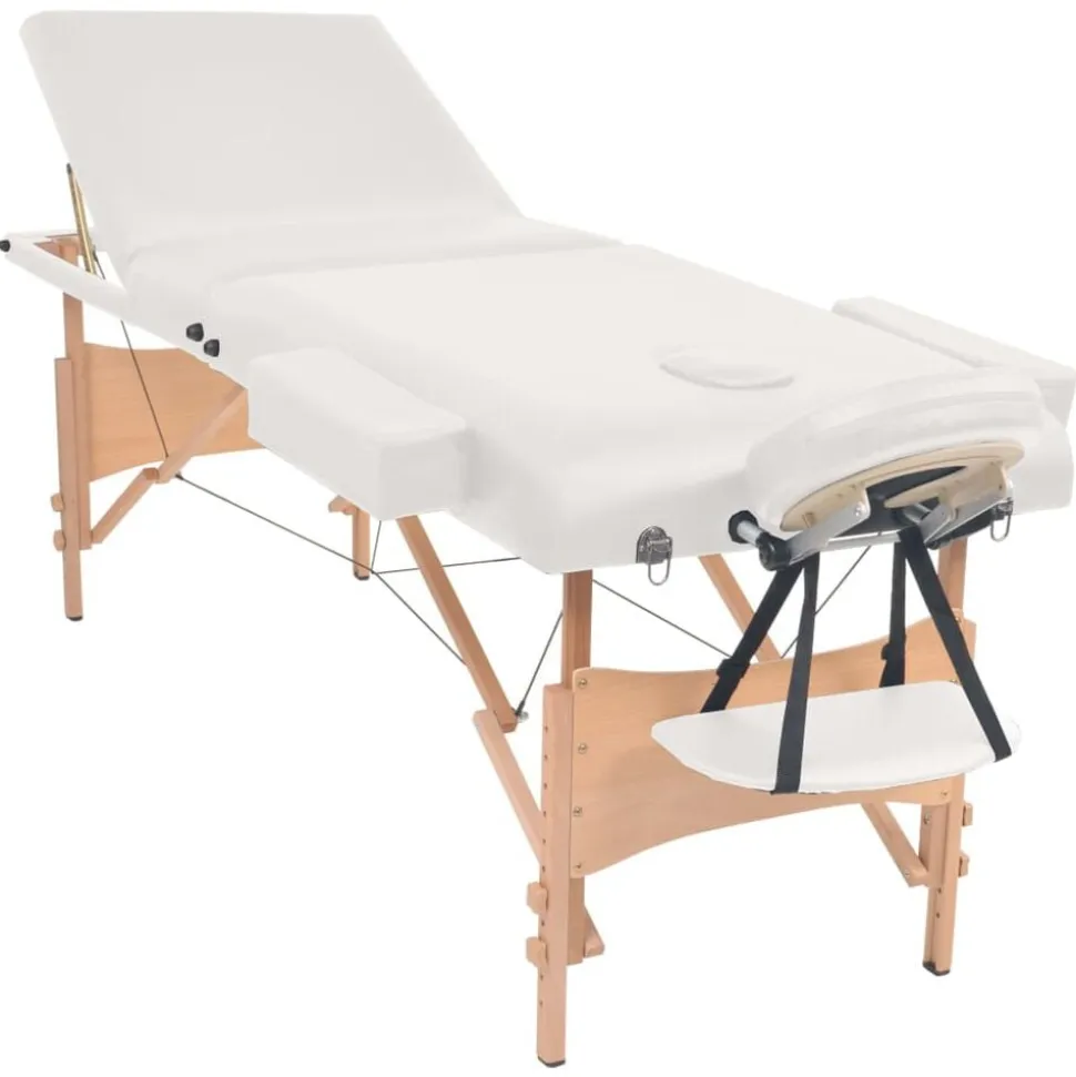 vidaXL Massagetafel- en krukset inklapbaar 3 zones 10 cm dik wit