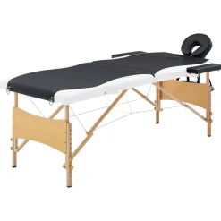 vidaXL Massagetafel inklapbaar 2 zones hout zwart en wit
