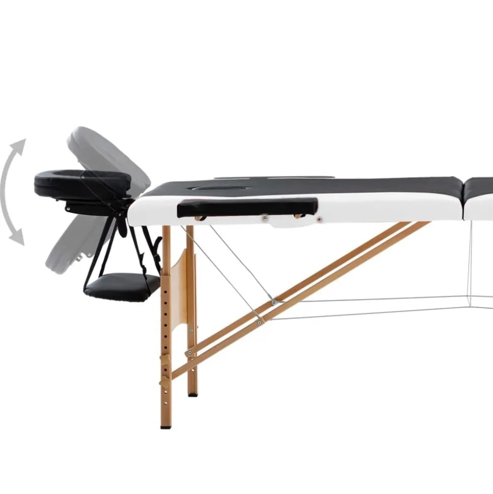 vidaXL Massagetafel inklapbaar 2 zones hout zwart en wit