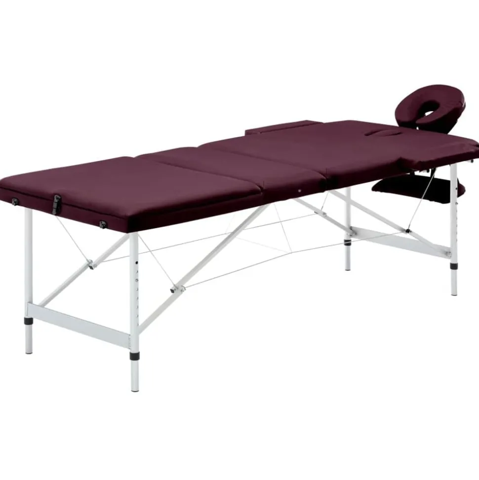 vidaXL Massagetafel inklapbaar 3 zones aluminum wijnpaars