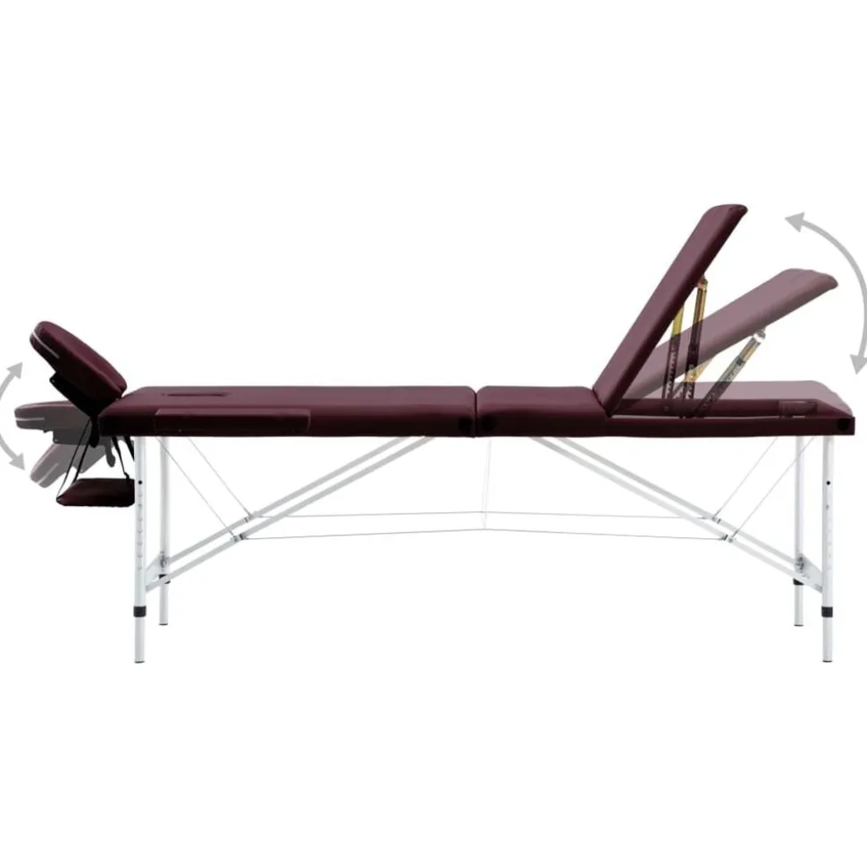 vidaXL Massagetafel inklapbaar 3 zones aluminum wijnpaars