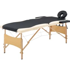 vidaXL Massagetafel inklapbaar 2 zones hout zwart en beige