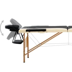 vidaXL Massagetafel inklapbaar 2 zones hout zwart en beige